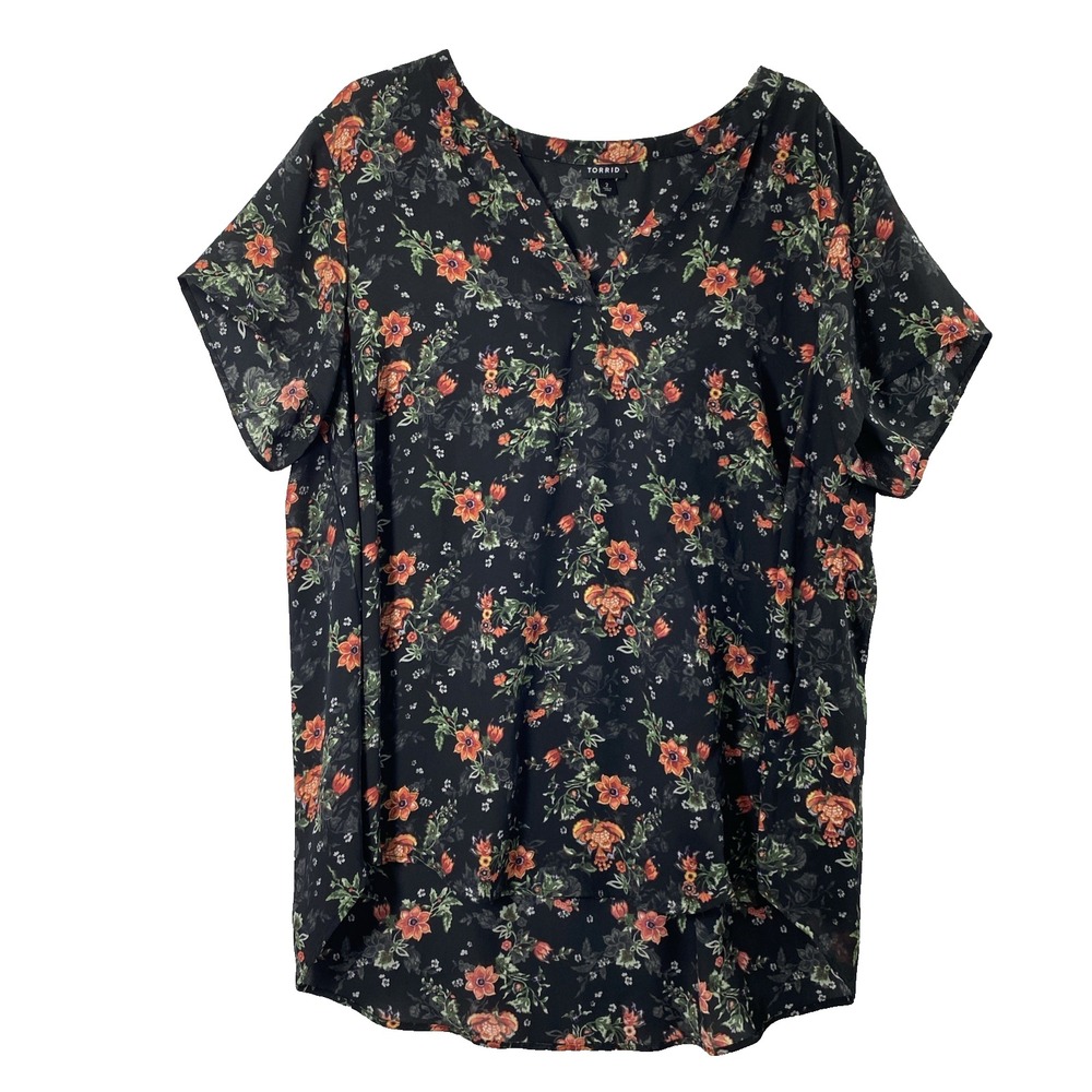 Torrid Floral Sheer‎ Top Womens Plus 2X Black Red Whimsigoth Fairy Flowy Blouse